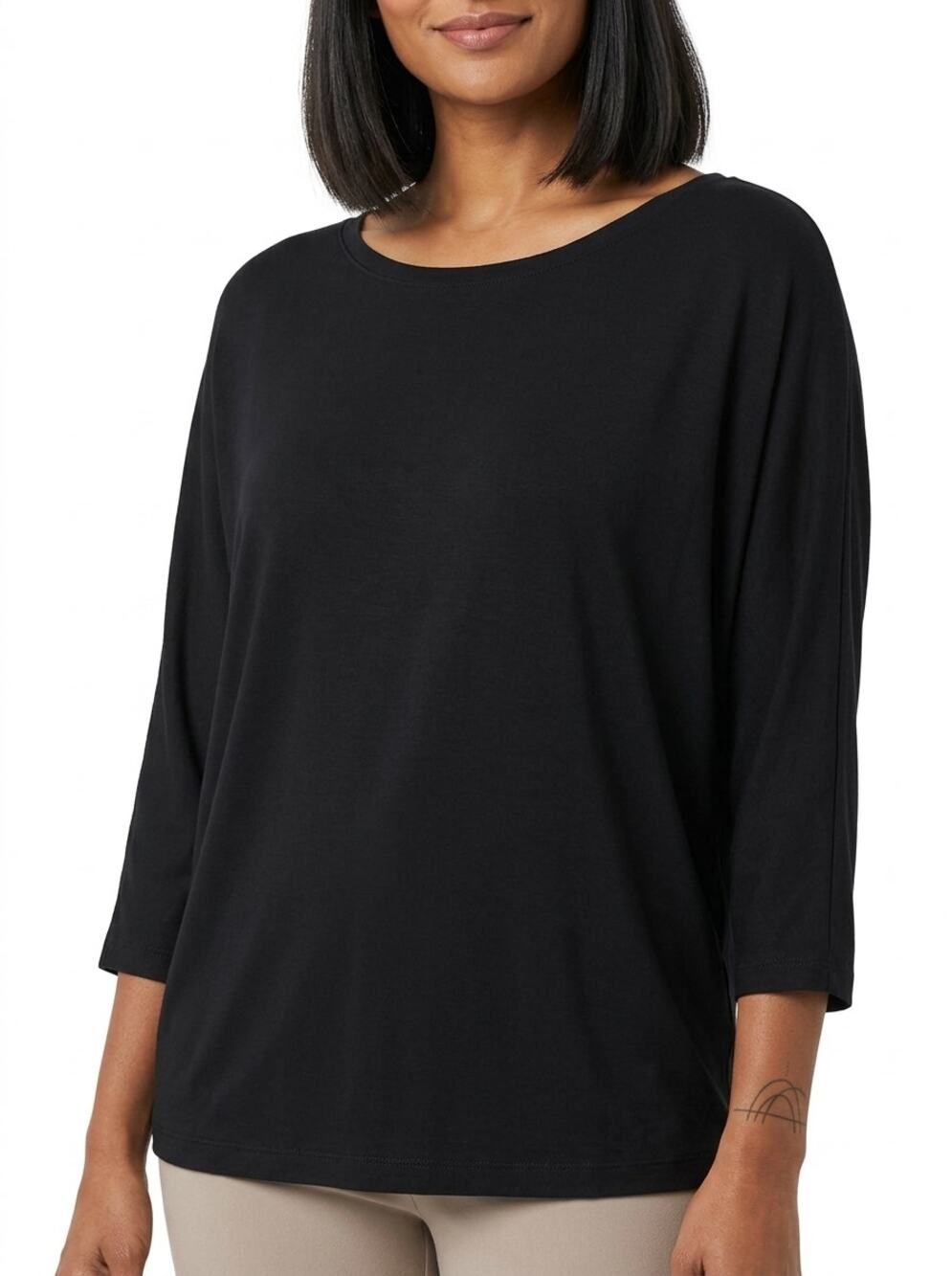 Tahari Black Boat Neck Dolman Sleeve Knit Top Women Size L